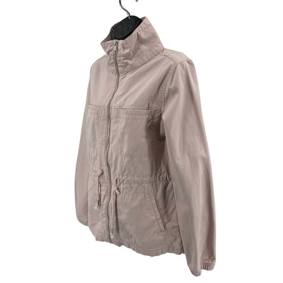 Old Navy Twill Field Jacket SZ S Tall Full Zip Light Pink Drawstring Lightweight - Picture 3 of 9